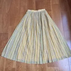 【美品】イエロー ロングスカート 花柄 プリーツ