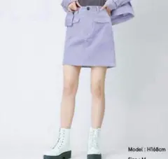 【美品】GU コーデュロイスカート 台形　くすみパープル　膝上　ミニスカート　S