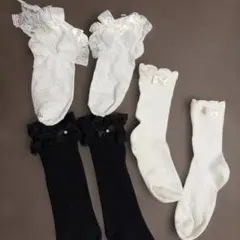 フォーマル　入学式　キッズ靴下セット ホワイト ブラック レース