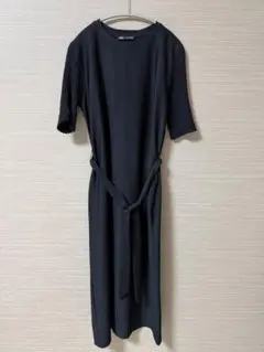 ZARA⭐︎ロングカットソーワンピース ブラック S ベルト付き
