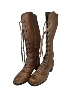 【あしながおじさん】レースアップロングブーツ☆23.5cm☆サイドジップ