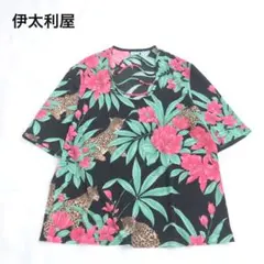 伊太利屋　カットソー　花柄　レオパード　ヒョウ　ラインストーン　ストレッチ　XLのサムネイル