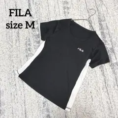 【フィラ】半袖シャツ メッシュM 白 黒 ロゴ刺繍 トレーニング ランニングのサムネイル