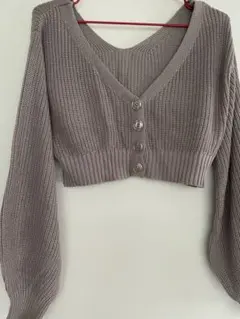 クロップドローゲージカーディガン　レディーストップス　リブニット