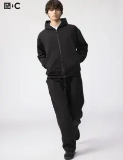 UNIQLO C ユニクロ スウェットワイドパンツ 黒 M