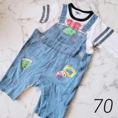 MIKI HOUSE　ミキハウス　ロンパース　70　だまし絵　プリント　働く車