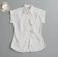 ロゴボタン✨Max Mara 白タグ 半袖 フリルブラウス 白 イタリア製のサムネイル
