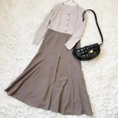 ナチュラルビューティーベーシック　ドッキングワンピース　ドット　ベージュ　ロング