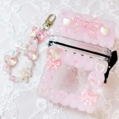 No.149ホイップデコ❤︎スケルトンケースデコ&ストラップセットピンク　小物入れ