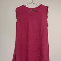 jena／リネン麻フリンジロングワンピース ピンク ノースリーブ【フリーサイズ】