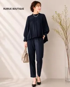 RUIRUE BOUTIQUE プリーツブラウス セットアップSネイビー