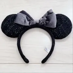 ディズニー カチューシャ ミニー ツイード 黒 リボン ブラック スパンコール