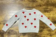 H&M グレー地 赤ハート柄 コットンファインニット