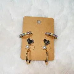 【新品未使用】ハート型チャーム フープピアス3個セット