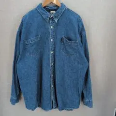 く*ん様 ルーニーテューンズ 長袖デニムシャツ 刺繍ロゴ XXL ブルー ビッグのサムネイル