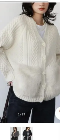 ＥＬＦＲＡＮＫ　ホワイト ニットカーディガン