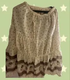 アイボリー ドット柄 フリルスカート　森ガール