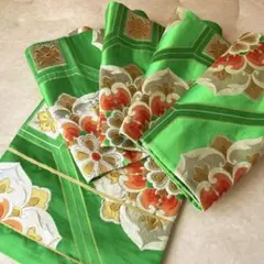 正絹 振袖用 袋帯 黄緑色 蜀江華文