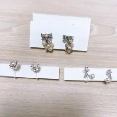 イヤリング 3個セット⑤ パール ビジュー リボン 華奢 シルバー
