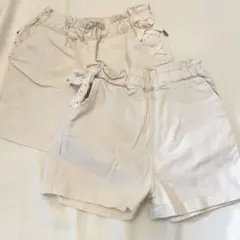 【プティマイン】90 100 サイドリボンショートパンツ 白　双子コーデ春服