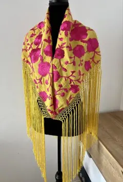 フラメンコ　刺繍シージョ イエローxフクシアピンク ロングフレコ イエローフレコのサムネイル