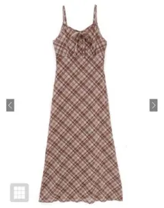 GRL チェック柄リボンキャミソールワンピース dk1410 ブラウン