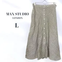 US古着 フレアロングスカート ストライプ グレー ホワイト 大きめ