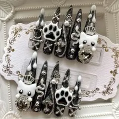 ネイルチップ 量産型 地雷 サブカル 天使界隈 黒 白 猫 肉球 ハート 十字架