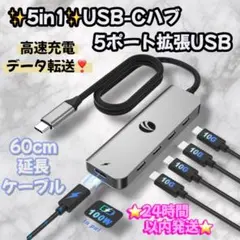 5in1 USB-Cハブ 5ポート 100W 拡張　データ転送　延長　TypeC