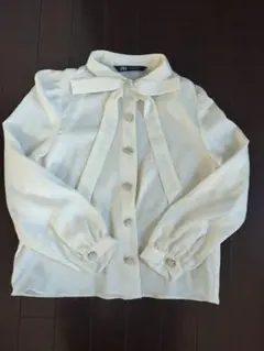 ZARA ホワイトリボン付きシャツ S