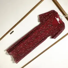 Lamar&Marron.Jロングワンピース【F】赤/花柄/韓国　修繕跡あり