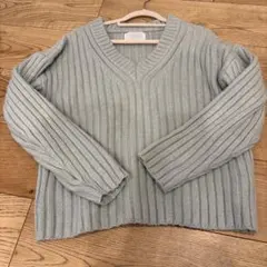 ZARA リブ編み Vネックセーター ブルーグレーニット