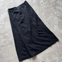 美品【マキシ丈】プランテーション ロングスカート リネン混 麻 ブラック 黒のサムネイル