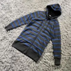 GU 裏ボア S ボーダーフルジップパーカー グレー×ブルー 防寒