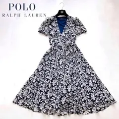 極美品✨ポロラルフローレン ラップワンピース ロング 花柄 カシュクール 紺