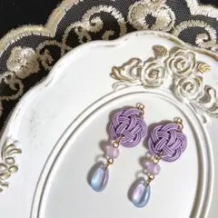 No.6161 水引 ピアス 藤 成人式 和装 耳飾り 着物 全長約4.5cm