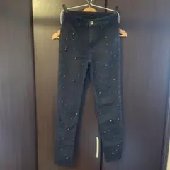 CALZEDONIA ビジュー付きスキニーパンツ ブラック