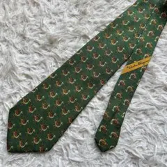 美品✨サルヴァトーレ・フェラガモ　ネクタイ　フラミンゴ　動物　鳥　シルク　緑