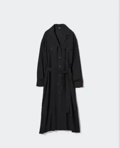 新品 UNIQLO 長袖 Aラインシャツワンピース ロング ブラック L