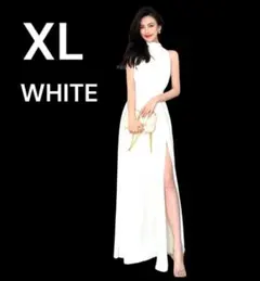 パーティードレス ホワイト ロングドレス 結婚式 発表会 Aライン XL