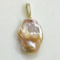 バロック　パールペンダント　トップ　本真珠 無調色 26mm ゴールデンパール