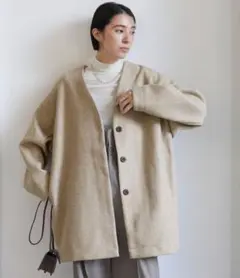 新品未使用【SELECT MOCA】ノーカラーカットメルトンミドルコートMサイズ