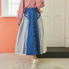 《最終値下げ》 アクシーズファム 青色ロングスカート ベルトなしMサイズ