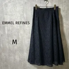 【エメルリファインズ】レーススカート　ネイビー　ミモレ　M フレア