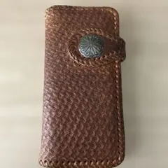 レザー カービング長財布 ブラウン