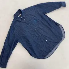 デニムシャツ ボタンダウン 長袖 ワンポケット インディゴ M