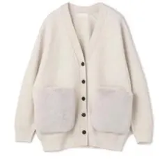 ウールポリエステルミラノリブ ファーポケットカーディガン