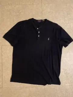 ラルフローレン　ネイビー ボタン付きヘンリーネックポロシャツ