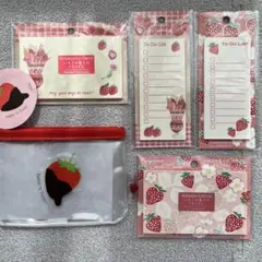 イチゴ柄　文房具　付箋　やることりすと　クリアミニポーチのサムネイル