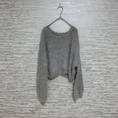 リエディ　シャギーニット グレー L ふわふわ ショート丈 ニット